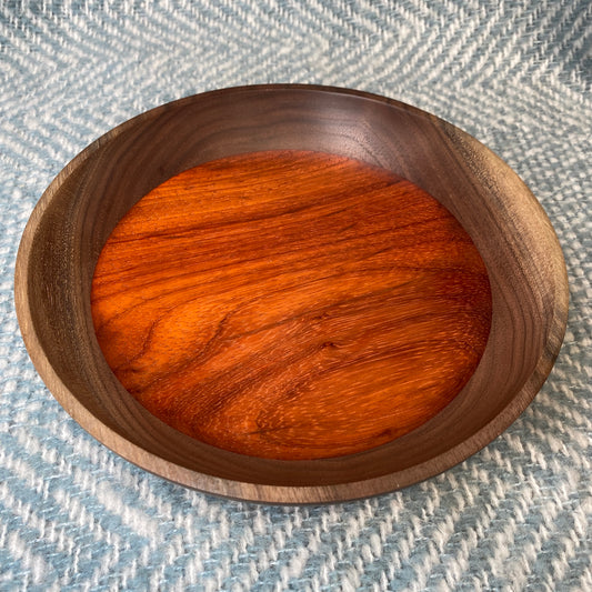 Shallow Walnut & Padauk Wood Bowl / Platter - 8" x 2"